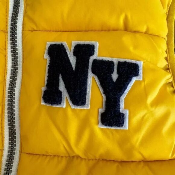 H&M Yellow NY Youth Puffer Vest Jacket Removable Hood SZ 8-10 #2233 - Picture 6 of 13